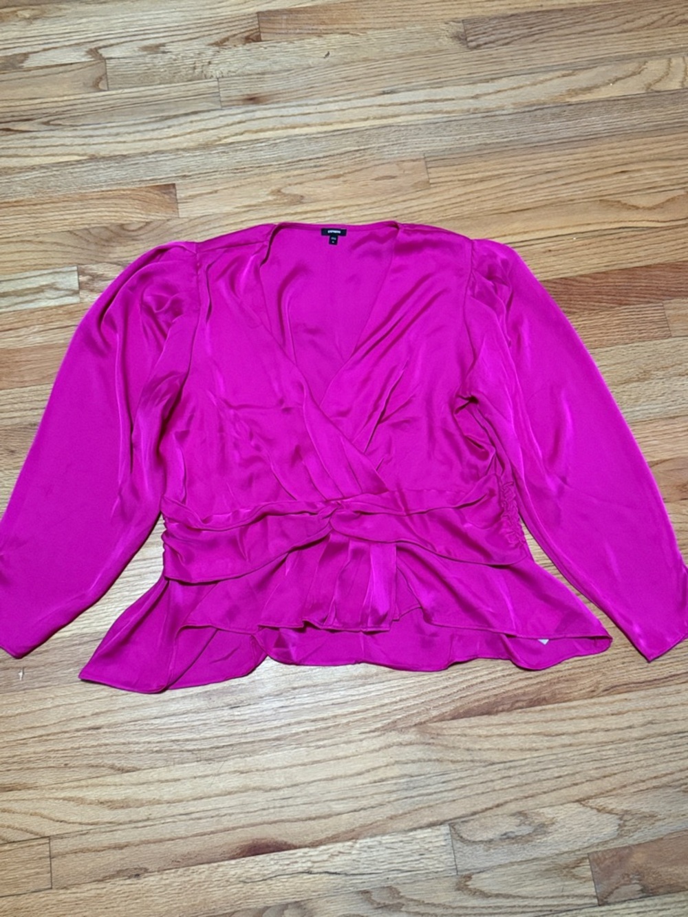 Express Women's Wrap Front Peplum Blouse - Hot Pink